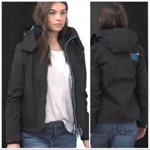 Superdry Black and Blue Ski Jacket Weather-Resistant Windcheater Size XL